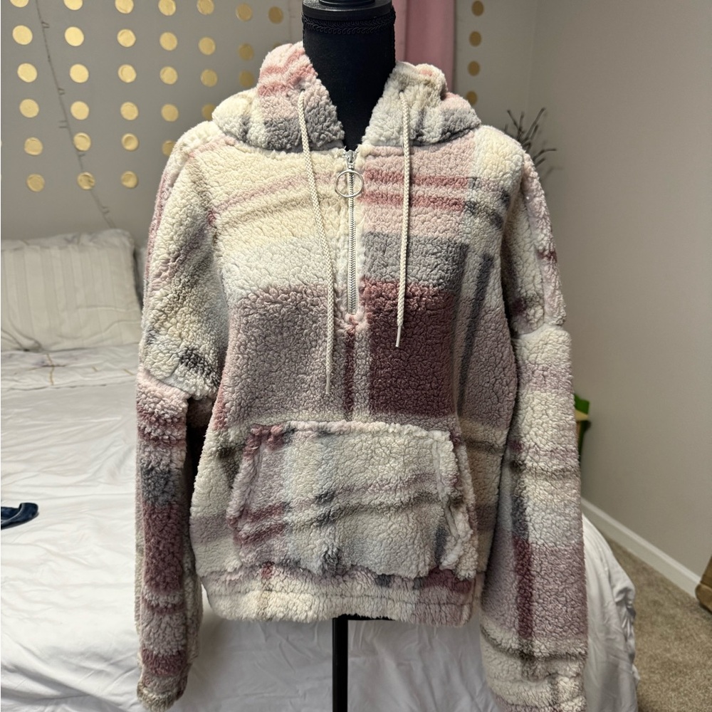 Reflex Plaid Teddy Fleece Zip Hoodie M